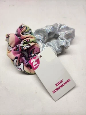 Paquete de 2 crujientes para el cabello KID'S SCRUNCHIES edad 3+ unicornios y brillo plateado  Foto 1 de 2