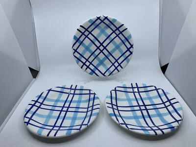 Platos de cerámica pintados a mano Pier 1 dos tonos azul a cuadros Italia Foto 1 de 4