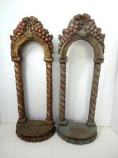 ANTIQUE PAIR HAND CARVED WOODEN INDIAN JHAROKHA FRAMES WALL HANGING DECOR OLD!