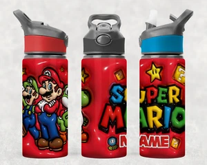 Personalised Water Bottle AND mug Super Mario inspired Personalised Gift - Picture 1 of 21