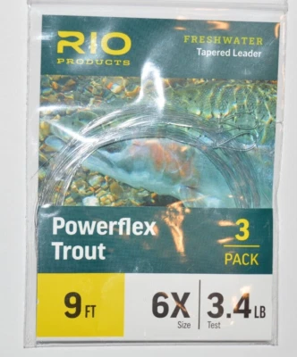 Líderes cónicos trucha Rio Powerflex 9 pies 6x 3,4 lb 3 por paquete ninfas moscas secas etc. Foto 1 de 2