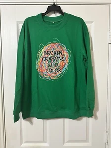 Sweatshirt Damen kaputte Buntstifte noch Farbe grün Größe L bunt - Bild 1 von 9