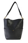 Celine Womens Leather Gold Tone Hardware Sangle Seau Shoulder Bag Black Size M