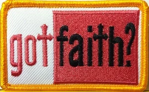 GOT FAITH? Black & Pink Letters Color Iron-On Patch Christian Emblem Gold Border - Picture 1 of 1