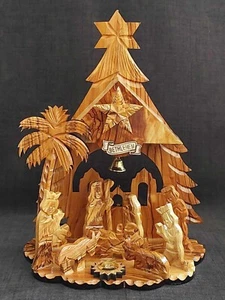 Presepe Musicale Grotta di Olivo, Fatto a mano, Terra Santa, Natale 10 pollici - Foto 1 di 4