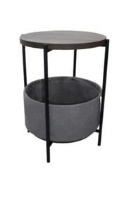 Oraa Nutmeg and Black Metal Frame Nightstand or Side Table with Storage Basket - Picture 1 of 8