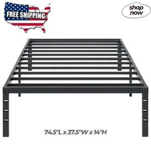 Metal Twin Bed Frame with Storage, Black, 14 Inch - Picture 1 of 6