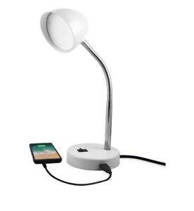 ✅3W LED Desk Lamp USB Charging Port Adjustable Neck Switch On/Off WHITE#️⃣E86DL