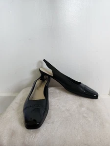 Daisy Square Toe Sling Back Pumps Leather Womens Size 10AA Kitten Block Heel - Picture 1 of 12