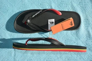 New QUIKSILVER Surf Thongs Mens Size 14 Black/Red/White Quality Surfwear Haleiwa - Foto 1 di 1