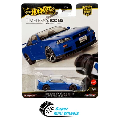 Hot Wheels Premium Nissan GT-R V-Spec II BNR34 Azul Car Culture Iconos atemporales Foto 1 de 2