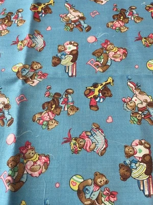 Oso de peluche Cranston vintage de 20x44 pulgadas tela algodón azul rosa guardería para bebés Foto 1 de 3