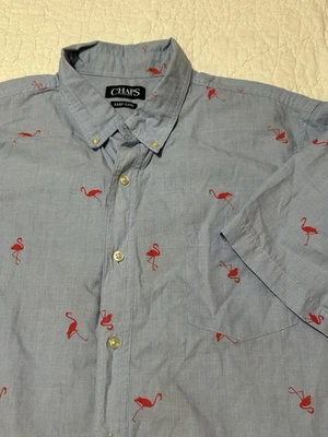 Camisa CHAPS Hombres XL Flamenco Rosa Luz Campamento Preppy Boxy Campamento Botón Foto 1 de 4