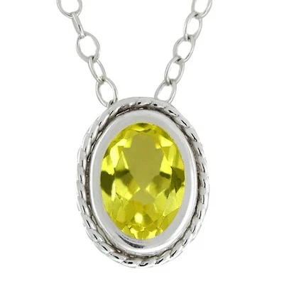 Colgante de plata 925 con topacio canario místico corte ovalado de 1,00 quilates con cadena de 18"" Foto 1 de 2