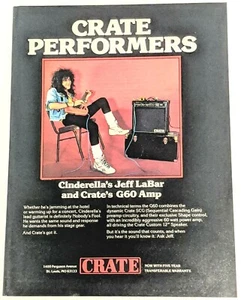 CENICIENTA / JEFF LABAR / 1989 CRATE G60 AMPLIFICADOR DE GUITARRA REVISTA ANUNCIO IMPRESO - Imagen 1 de 1