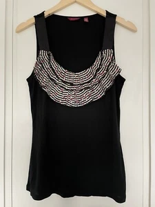 Ted Baker Black Vest Top With Floral Ruffle Neckline Size 3 - Picture 1 of 7