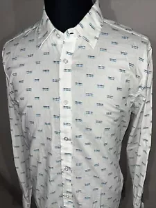 Carbon2Cobalt Mens Long Sleeve White Blue Geometric Dotted Button Up Shirt Sz L - Picture 1 of 8