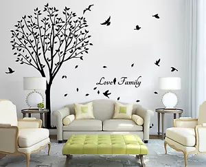 X-Large Family Tree Bird Wall Quote Art Wall Stickers UK SH188 - Picture 1 of 10