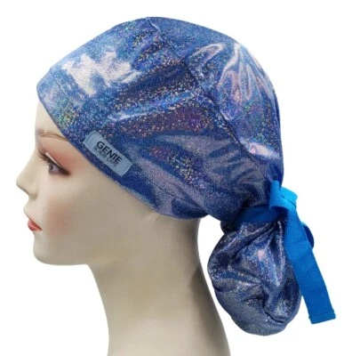 Holographic Iridescent Ponytail Scrub Cap Doctor Theatre Nurse Hospital - Image 1 of 4