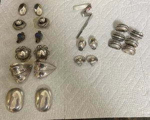 Sterling Silber Konvolut Schmuck - 8 Clip Ohrringe, 1 Pin & 1 Piercing - 10 Teile Lot - Bild 1 von 18