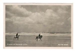 Postcard Greetings from Noordwijk Netherlands At the Beach Horseback Riding RPPC - Picture 1 of 2