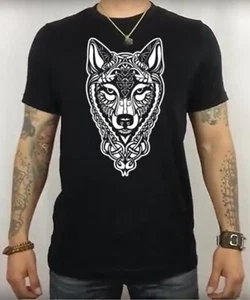 Celtic Wolf Cool Design Vinyl Tee - Top - T - Shirt - Schwarz - Bild 1 von 7