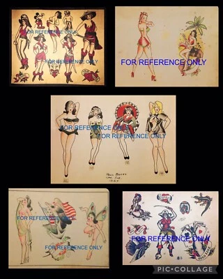 Paquete de CINCO Damas Conjunto 1 TATUAJE VINTAGE Flash Hojas Impresiones de Tatuajes Foto 1 de 4