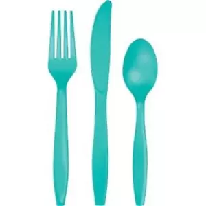 Teal Heavy Duty Plastic Cutlery Assortment 24 Per Pack Tableware Decorations - Picture 1 of 1