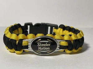 Pittsburgh Steelers "STEELER NATION" Football Paracord Bracelet NEW - Picture 1 of 2