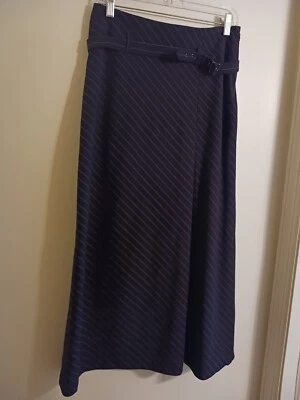 Saia listrada preta East 5th com cinto tamanho 8 forrada modesta longa em excelente estado usado  - Imagem 1 de 4