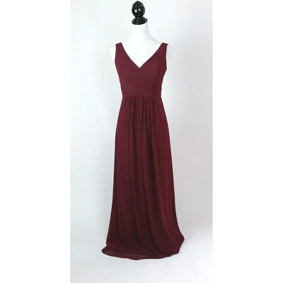 Bill Levkoff Maroon Maxi Dress Size 8 V Neck Sleeveless Floor Chiffon - Image 1 of 4