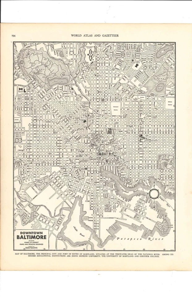 Mapa Baltimore Maryland 1947 Vintage Centro pronto para enquadrar para arte 11 x 14 polegadas - Imagem 1 de 1