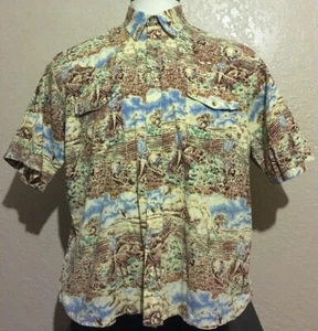 Moda Tech Mens Large Horse Bull Riding Rodeo Short Sleeve Western Cowboy Shirt L - Picture 1 of 10