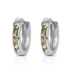1.3 CTW 14K Solid White Gold Hoop Earrings Natural Green Sapphire - Picture 1 of 7
