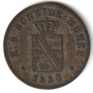 1853 German States Saxony 2 Neu Groschen Silver Low Mintage Free Shipping - Picture 1 of 2