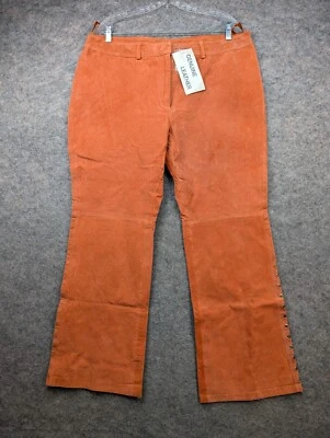 Pantalones de cuero estilo Metro para mujer 20 anaranjados forrados con remaches vintage elegantes Foto 1 de 4