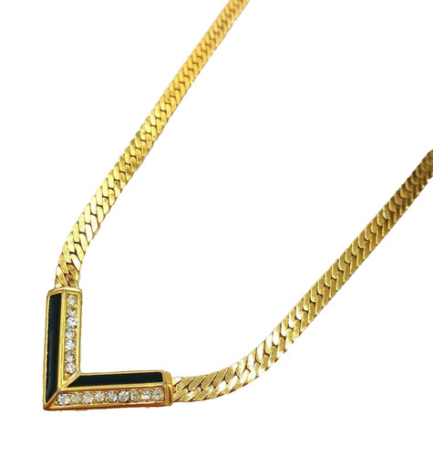 Collana con ciondolo a forma di V Christian Dior oro x nero donna