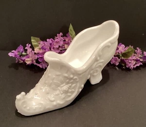 Mosser Victorian Rose Milk Glass Shoe Slipper Vintage  - Picture 1 of 11
