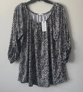 NWT Notations Women's Multicolor Abstract Print 3/4 Sleeve Top Plus Size 1X - Picture 1 of 3