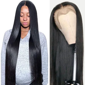 Pelucas frontales de encaje transparente HD hueso cabello humano recto pelucas frontales cierre peluca - Imagen 1 de 11