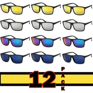 Mens Sunglasses 12 Pack Color Mirror Bulk Pack OG Biker Look Sunglass - Picture 1 of 11