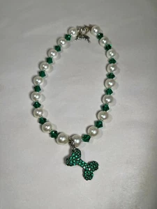 Swarovski Dog Necklace Handmade Emerald Beads with Sparkling Bone Accent - Picture 1 of 6