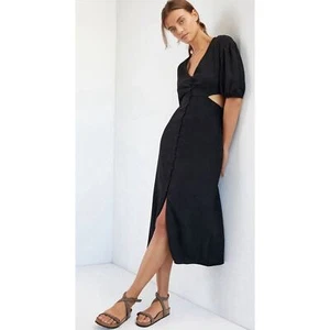 Sunday In Brooklyn Womens Black Short Sleeve Cut Out V-Neck MIDI Dress Sz L NEW - Picture 1 of 14