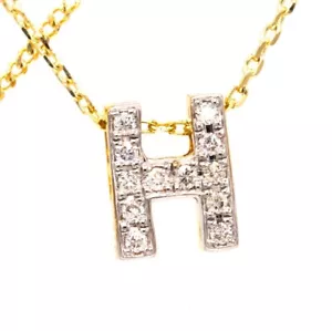 Alphabet H pendant 9k gold 0.5 gram Natural Diamond 0.06 carat - Picture 1 of 2
