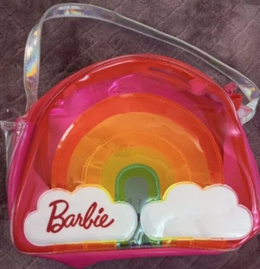 Barbie Regenbogen Wolken Kunststoff Handtasche Puppentrage transparent rosa Tragetasche. - Bild 1 von 3