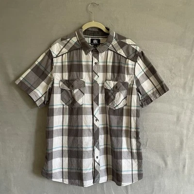 Rock & Republic Short Sleeve Button Up Shirt Men's XL Gray Plaid Cotton Casual - Image 1 of 4