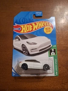 Hot Wheels-2019-Tesla Modelo 3 174/250 HW Verde Velocidad 1/5 Blanco (Tarjeta No Como Nueva) - Imagen 1 de 4