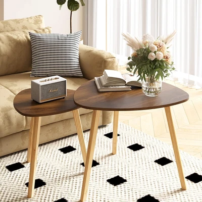 Bamboo Nesting Triangle End Table,Set of 2 Coffee Table Modern Minimalist Side T - Image 1 of 4