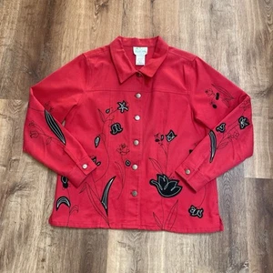 Quacker Factory 90s women’s denim jacket red floral embroidered beaded artsy Y2K - Picture 1 of 12