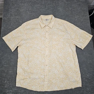 Faherty Shirt Mens Extra Large Yellow White Hemp Lyocell Stretch Hawaiian Aloha - Image 1 of 4